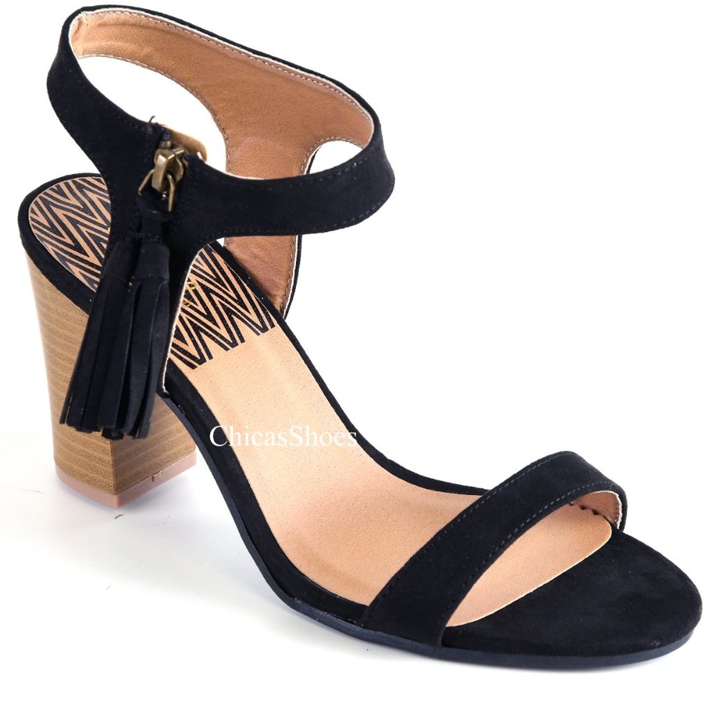 Women's High Heel Sandals Tasseled Zip Up Black